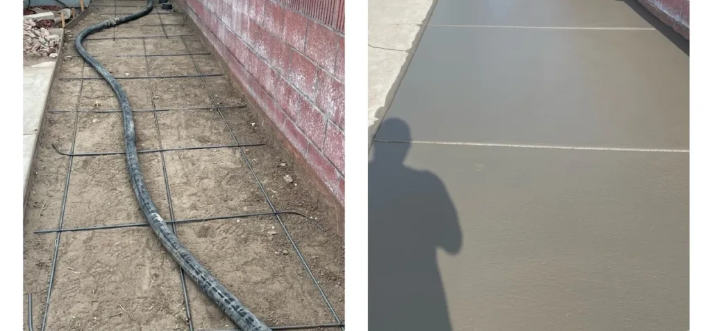 Concrete path before and after construction.